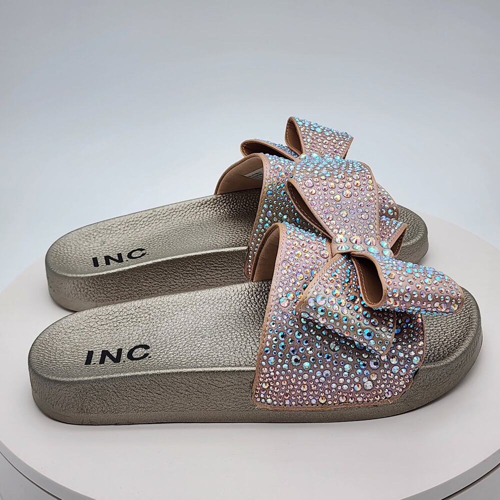 NEW - I.N.C. International Concepts Peymin76 AB Bow Rhinestone Slide Sandals 7 M - Picture 2 of 9